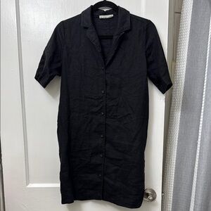 Everlane Black Linen Button-Up Shirt Dress